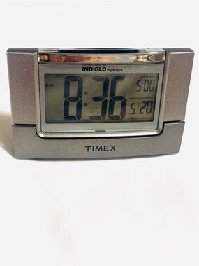 Timex Silver Indiglo Folding Digital Travel Alarm Clock
